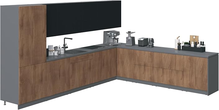 Kitchen Regal Collection Natural Teak & Black Color Base Size 13Ft Wide