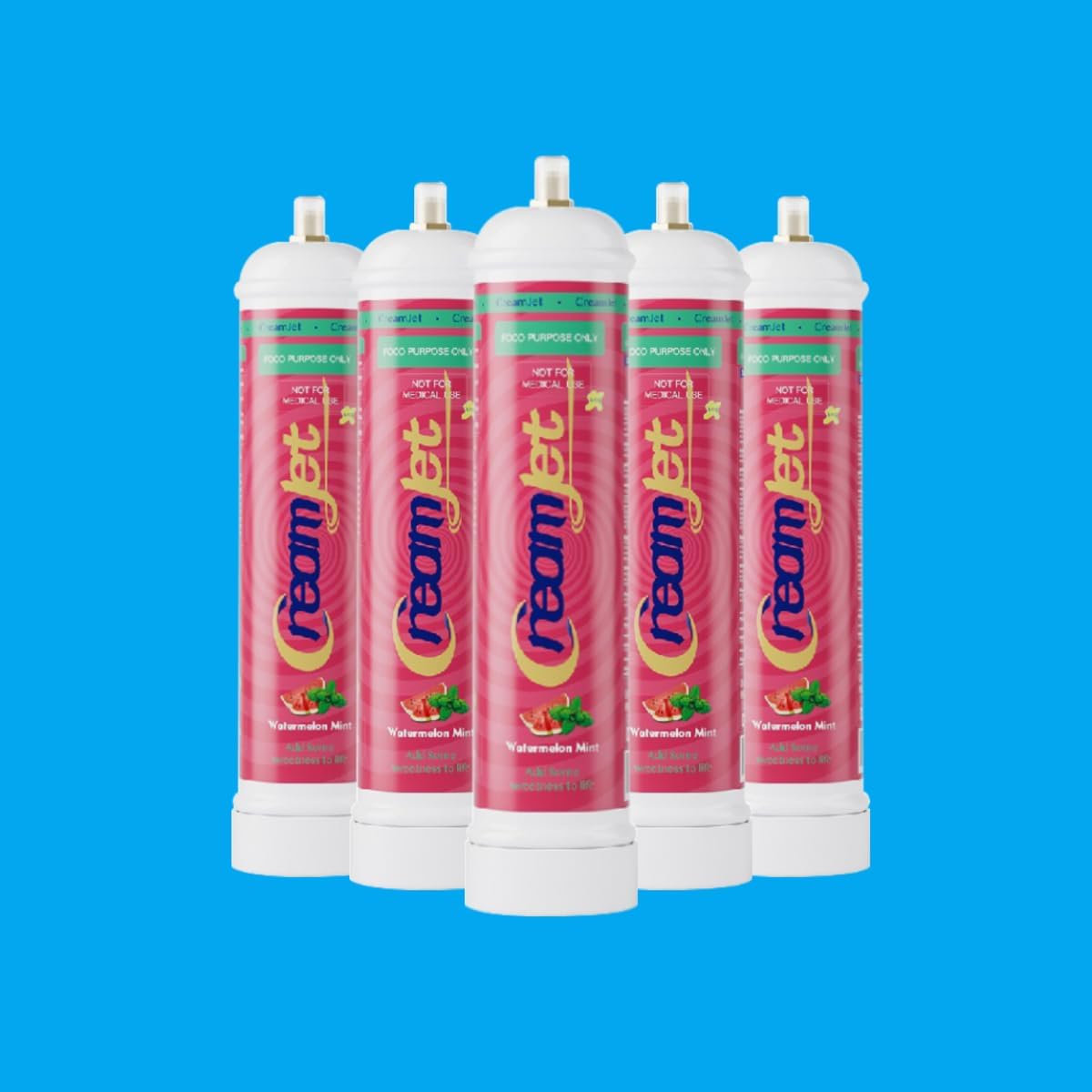 CreamJet 640g Nitrous Oxide Whipped Cream Chargers Food Grade 0.95L N2O Nitrous Tank Equivalent to 80 Cream Capsules Nos Gas Cylinder with Free Nozzle (Watermelon Mint Flavor, 5 Cylinders)