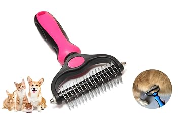 Pet Grooming Brush & Nail Clippers Trimmers - Double Sided Shedding and Dematting Undercoat Rake Comb for Dogs and Cats - Safe Dematting Comb for Easy Mats & Tangles Removing Pink, Large