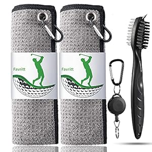 Favritt Golf Towel for Golf Bag with Clip and Accessories Set Golf Cleaning Brush Golf Club Cleaner Golf Gift for Men, Women