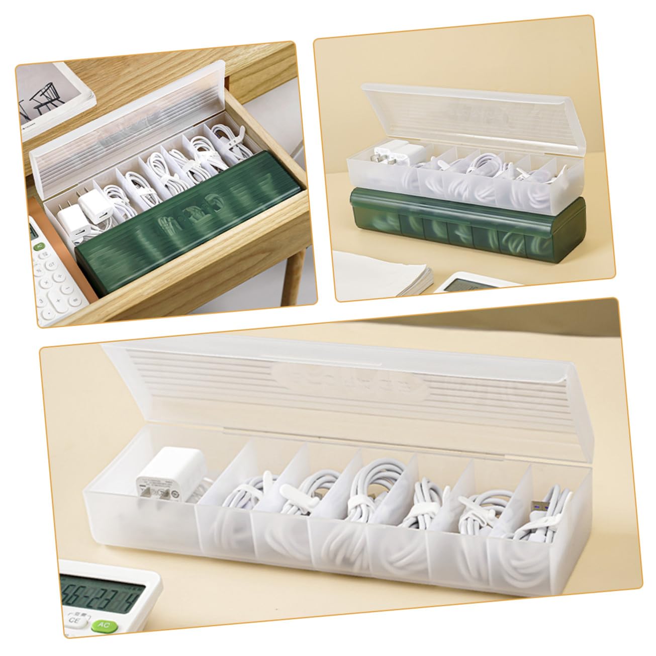 Caja Organizadora de Cables de PP Estructura Compartimentada Segura y Conveniente de 2 Piezas para Almacenamiento Hogar y Sala de Estar