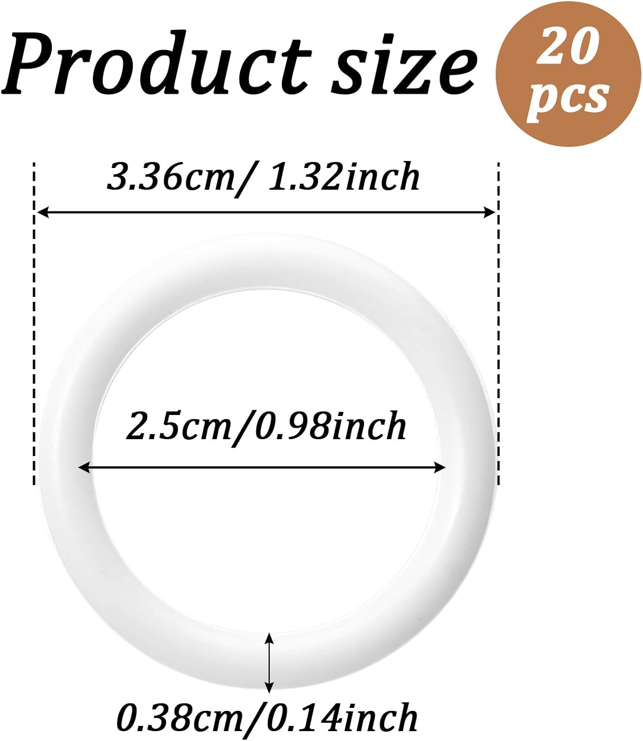 20 Pack Plastic Rings for Crafts, Plastic O Rings 1 Inch White Craft Ring, Crochet Hook Circle Ring for Handbag, Curtain, Craft Projects