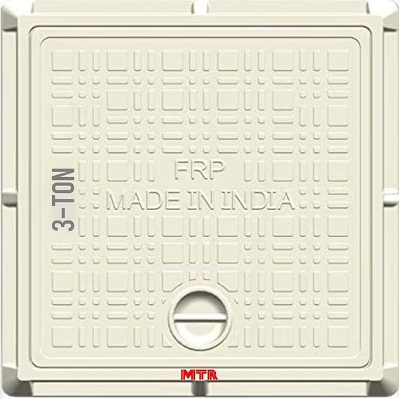 MTR (somex) Fiber Reinforced Polymer (FRP) 3 Tons Capacity Manhole Cover | Chamber Cover | Sump Cover Color Marble White (MP 12x18 Inch, Square Marble White)
