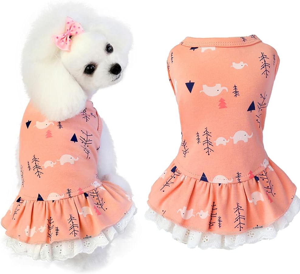 WannaTu 100 Cotton Dog Dresses Elephant Pet Clothes Dog Dress for Small Dogs Spring Summer Cat Dress Dog Apparel (Pink,L),Large