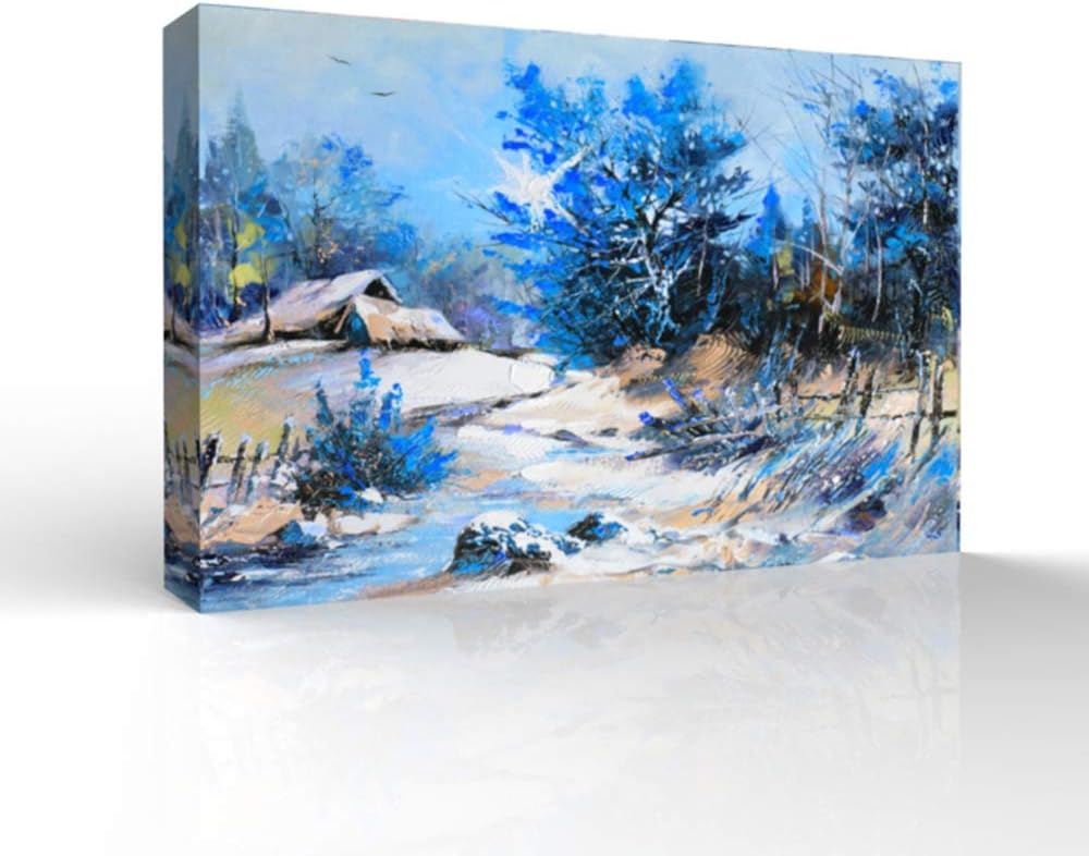 Amazon.com: wall26 - Canvas Wall Art - Winter Forest Snow Village Oil ...