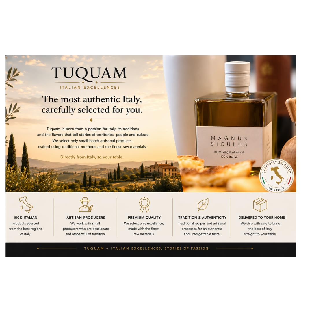 Tuquam Pudełko wyjątkowe, prostota, doskonałość – makaron TIRRENA (6 opakowań), toskańskie Pecorino Paglerino (1 cały bochenek), sycylijska oliwa z oliwek z pierwszego tłoczenia Extra Magnus Siculus