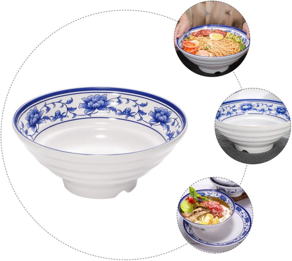 PRETYZOOM Chinese Style Blue White Melamine Noodle Bowl for Ramen Rice