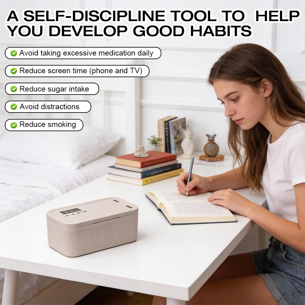 Caja con Temporizador y Bloqueo Seguro, Caja fuerte con Temporizador, Caja de Seguridad con Temporizador, Caja de Seguridad de Autocontrol para Desenchufar Teléfonos y Control de Adicciones