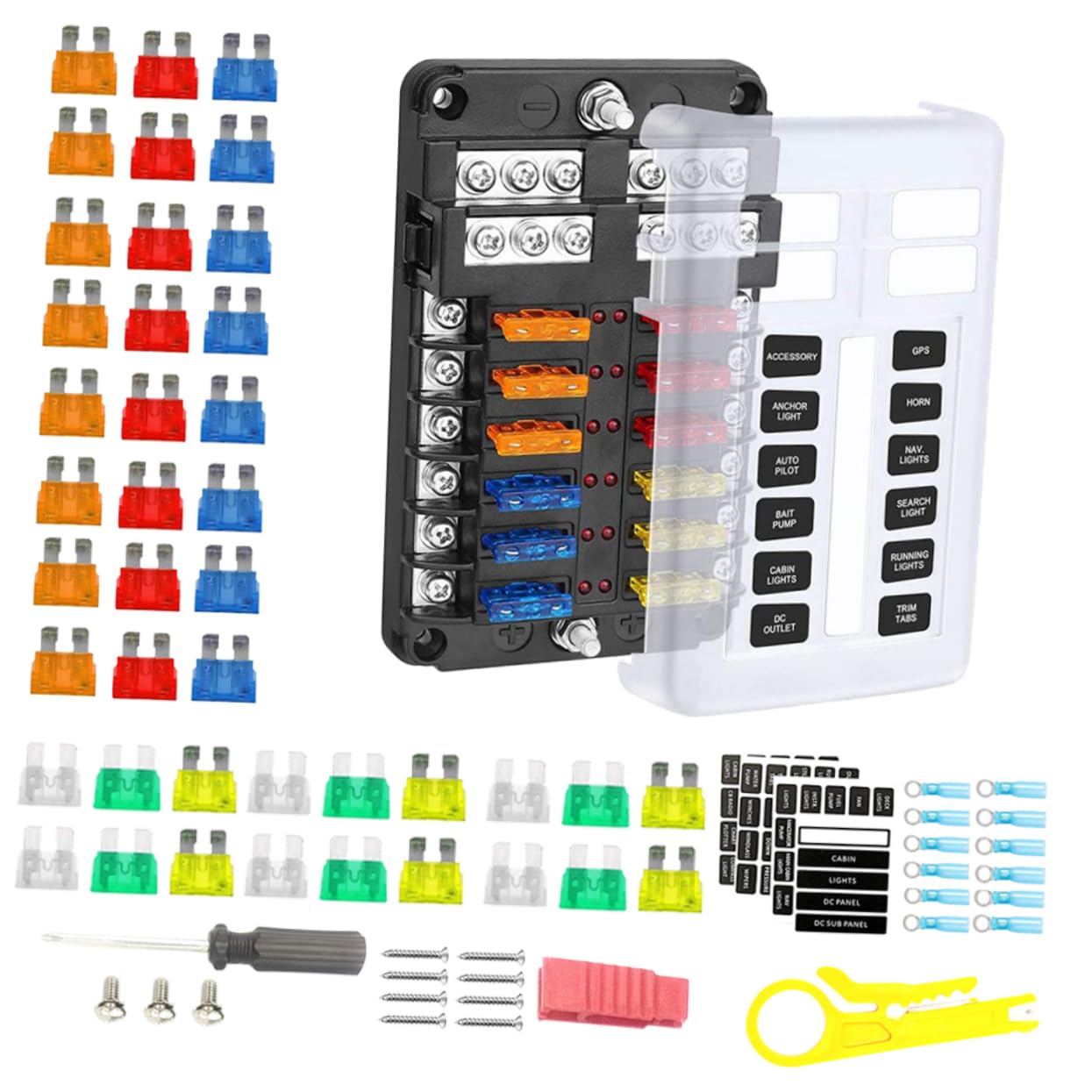 Caja de Fusibles de 12 Vías Dc32v 100a Pbt PC para RV y Yate
