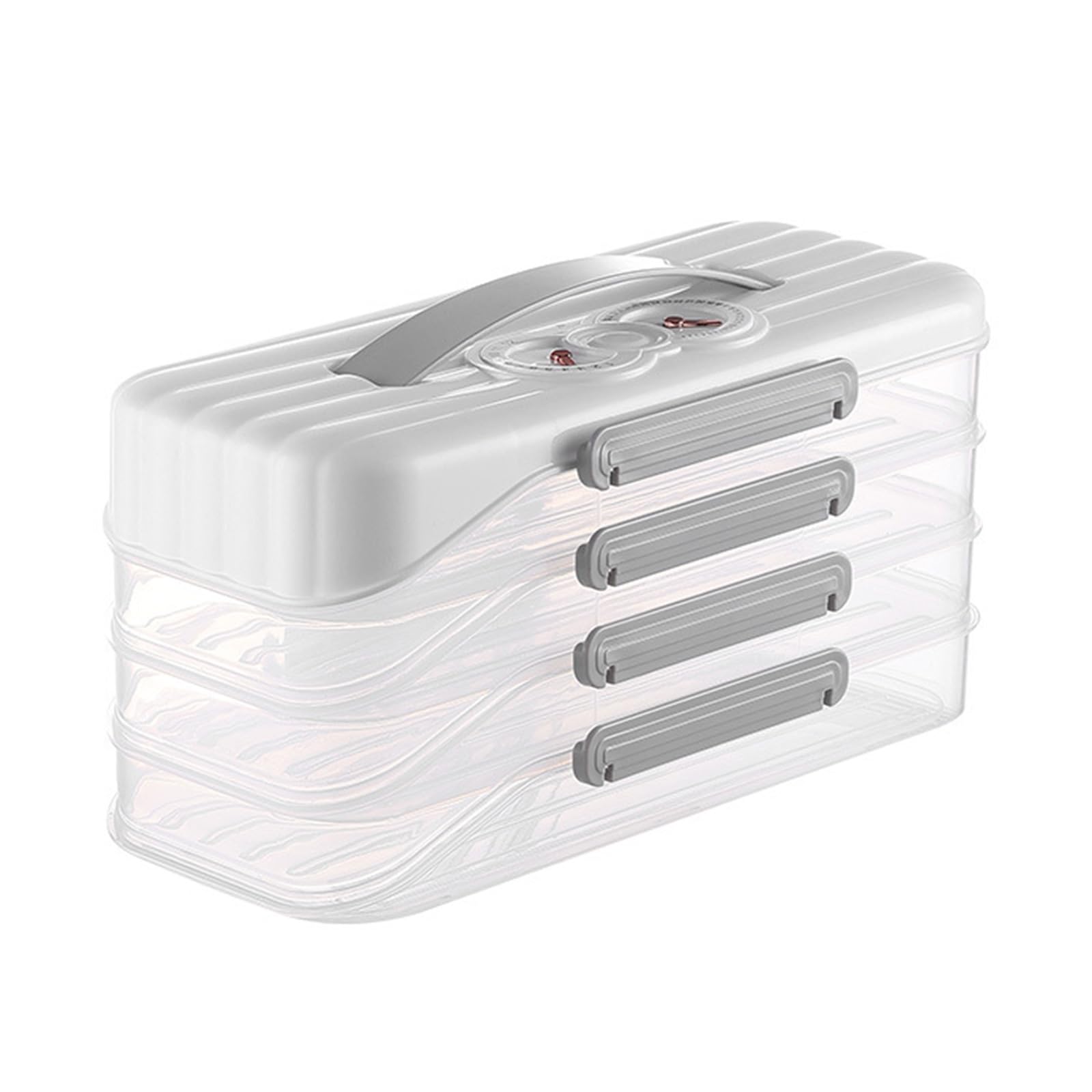 Carotoe White 4 Layers Stackable Clear Dumpling Organizers With Date Timer Portable Accessory For Freezer Use And Kitchen Storage Solution Household Freezer Organizers