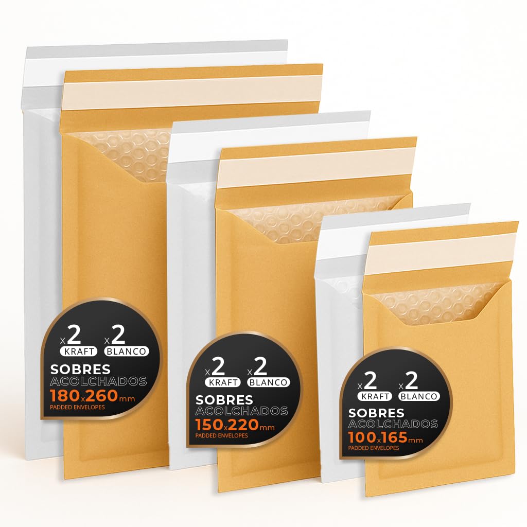 Luftpolstertaschen für Versand, 3 Größen – Kraft, Weiß oder Kombi – Selbstklebend – Papierumschläge mit Luftpolster, ideal für Versandtaschen - Pack S - Ofituria (Kraft und Weiß, 12 Umschläge)