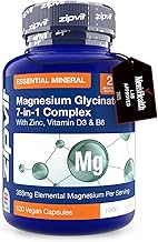 Zipvit Magnesium Glycinate 7-in-1 Complex, 1800mg with 388mg Elemental, High Absorption with Bisglycinate, Malate, Citrate, Oxide, Plus Vitamin D3, B6 & Zinc, 120 Capsules, Vegan Magnesium Supplements
