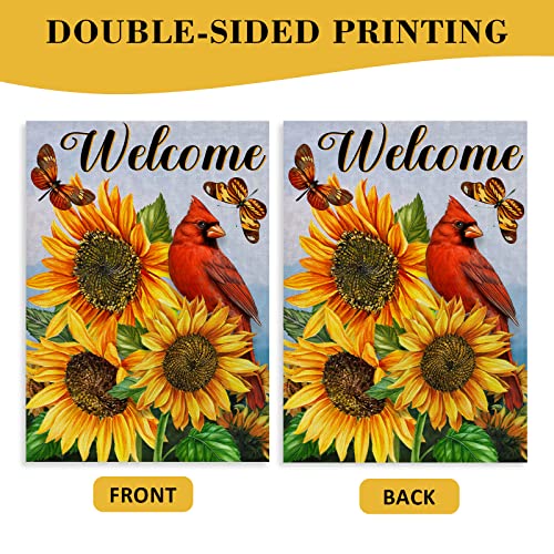 Covido Home Decorative Welcome Spring Summer Cardinal Sunflower Garden Flag, Yard Red Bird Outside Decoration, Fall Autumn Outdoor Small Burlap Decor Double Sided 12 X 18 #TOP6