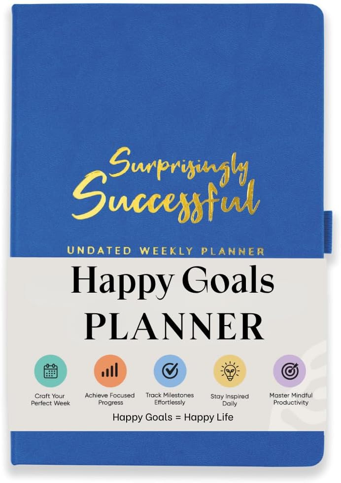 Surprisingly Successful Undated Weekly & Monthly Planner A5 – Simple Goal Planning Journal, 52-Week 12-Month Layout, No Dates, Thick Paper, Flat Lay, Vegan Leather (Majorelle Blue)