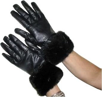 Cashmere Lined Black Lambskin Leather Gloves W/Mink Trim