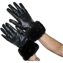 Cashmere Lined Black Lambskin Leather Gloves W/Mink Trim