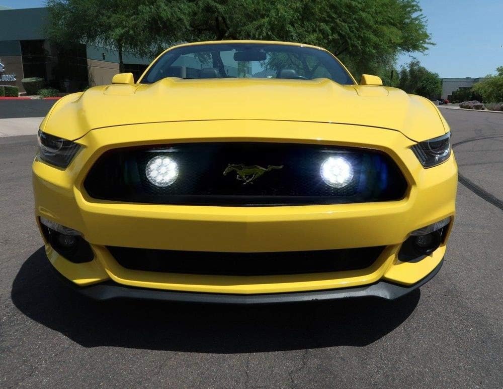 iJDMTOY Behind Grille 4.7-Inch LED Fog Lighting Compatible With Mustang GT 2015-2017 Pre-LCI, Includes 2x27W Rally Style LED Fog Driving Lights, Behind Grille Mounting Brackets & Relay Wiring Harness