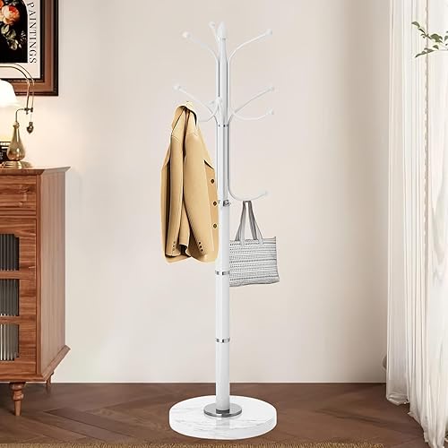 Miniatura 8 de Perchero con base de mármol natural, perchero de acero inoxidable sólido independiente, perchero con 8 ganchos, perchero para sombreros de árbol