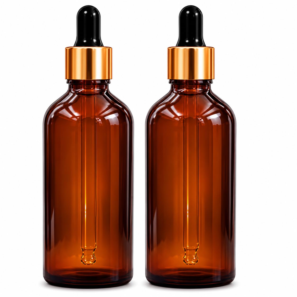 100 ml Amber Glass Dropper Bottle with Golden Cap | Leak Proof Refillable Essential Oil, Serum, Beard/Hair Oil & DIY Skincare Container | Reusable Glass Bottle | Pack of 2-image-21