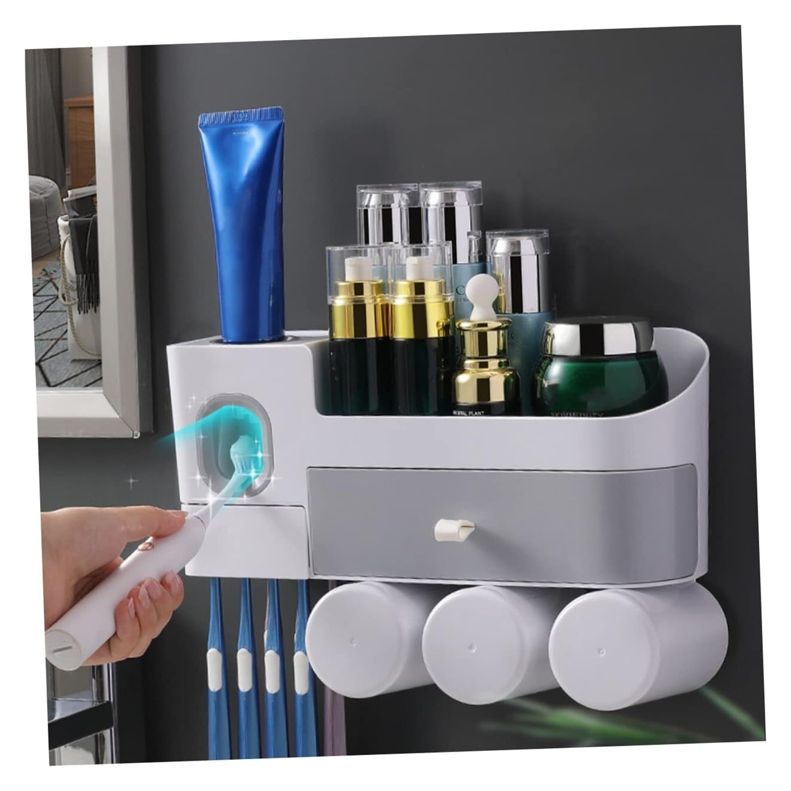 Portacepillos de Dientes Soporte for cepillos de Dientes montado en la Pared, Tazas, Organizador baño Que Ahorra Espacio Vaso de Enjuague bucal Reutilizable