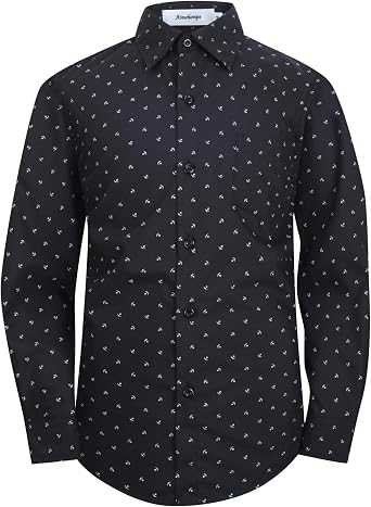 Boys Long Sleeve Patterned Dress Shirt Button Down Comfort Flex Shirts