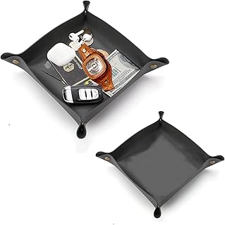 Abaigeal Valet Tray PU Leather Tray 2pcs Catchall Tray Portable Entryway Table Tray Men Women Jewelry Key Valet Organizer Sundries Trays Desktop Storage Organizer for Bedside RPG DND Dice Table (a)
