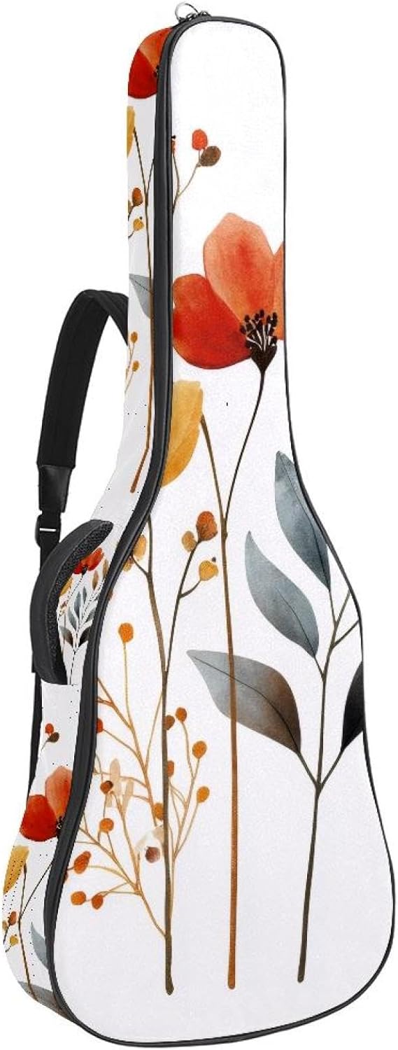40 41 42 Inch Acoustic Guitar Bag, 0.4 In Thick Sponge Padded Guitar Case Gig Bag with Back Hanger Loop and 2 Pockets, Autumn Small Flowers Minimal Style