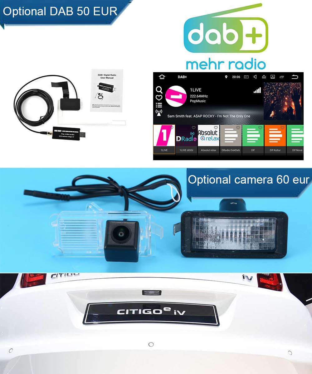 Navigatore Android Auto GPS Radio Navigator Carplay Fit for VW UP! e-up! e-Load Up 121 122 123 BL1 BL2 BL3/Skoda citigo E-Citigo/Seat MII E-MII KE KF/Seat lbiza DSP BT Pip DVR SWC DAB+Auto Fotocamera