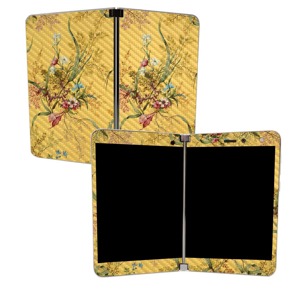 MIGHTY SKINS MightySkins Carbon Fiber Skin for Microsoft Surface Duo - Yellow Marble End | Protective, Durable Textured Carbon Fiber Finish | Easy to Apply | Made in The USA