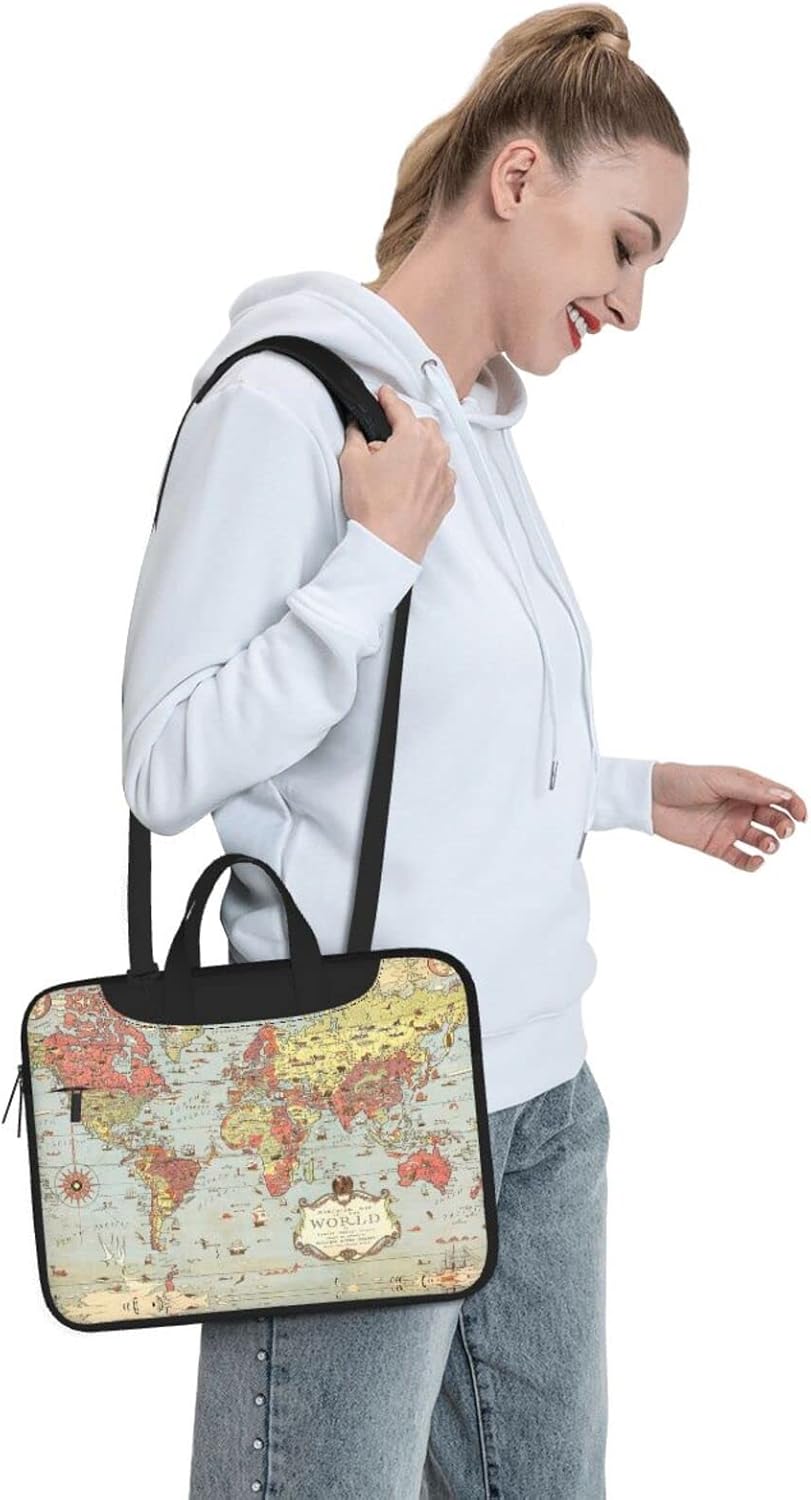 World Map Printed Laptop Bag Tote Shoulder Briefcase Messenger Bag For Unisex Business Office Work Bag