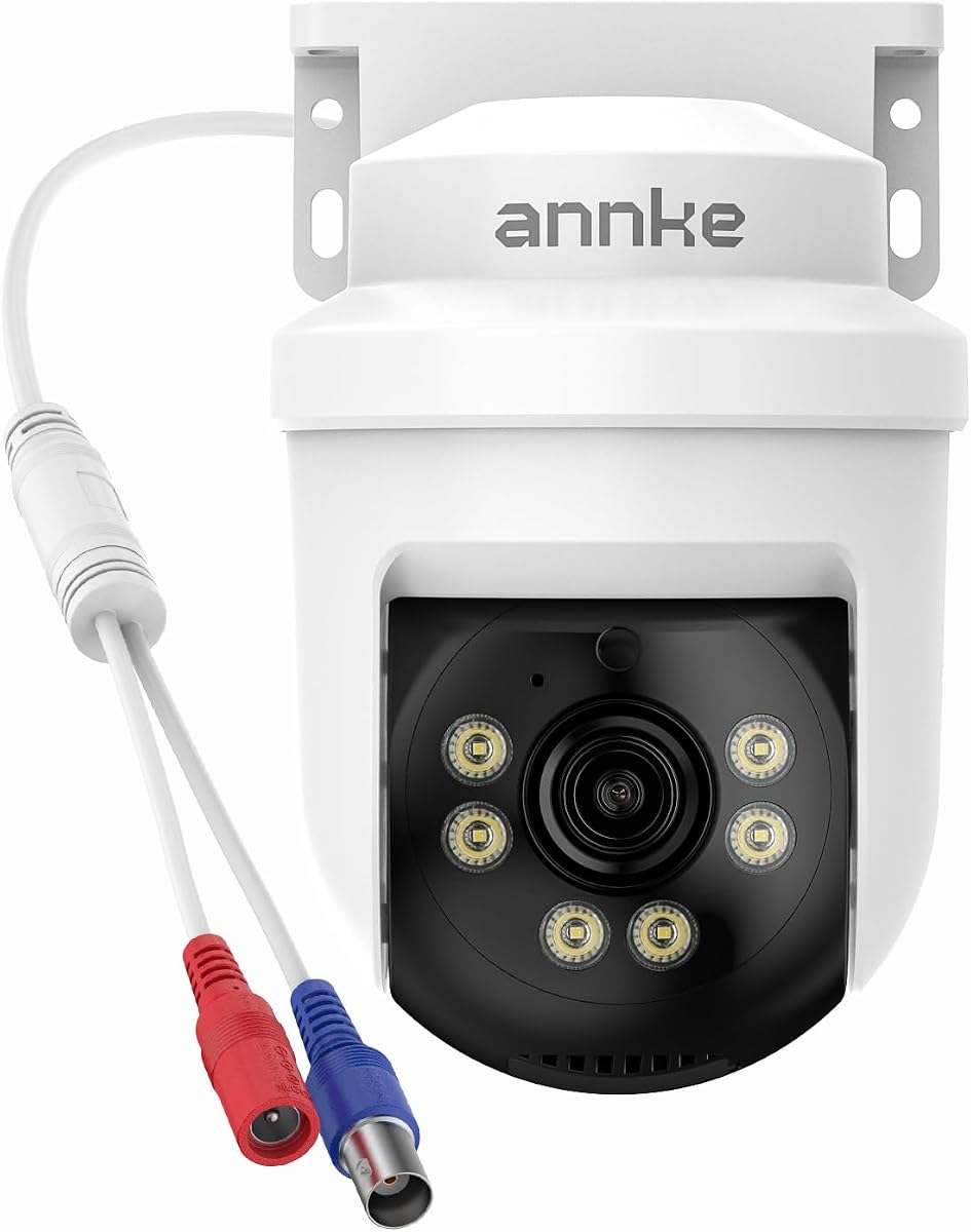 Cámara domo PT de vigilancia doméstica CCTV TVI de 5MP ANNKE, cámara adicional con cable | Panorámica de 350° e inclinación de 90°, visión nocturna de 100 pies, uso en exteriores resistente a la intemperie IP65, audio unidireccional, funciona para DVR analógico (DVR no incluido)