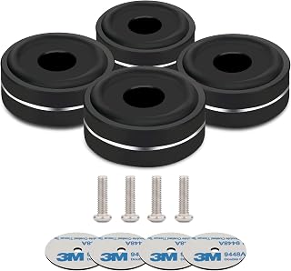 Monosaudio Aluminum Isolation Feet 4 Pcs 40x15mm Subwoofer Isolation Feet Amplifier feet with Non-Slip Rubber Rings/Adhesive/M4 Screws for Audio,Speakers,Subwoofers,Amplifier,Turntable,DAC(Black)