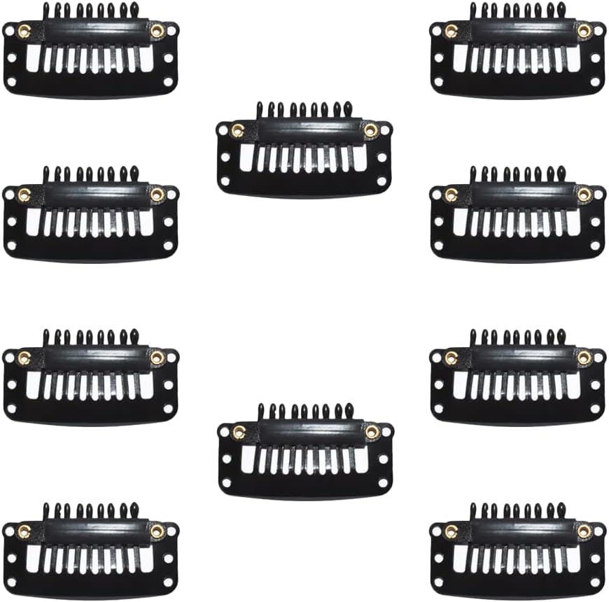 Lmyzcbzl Wig Clips, 10 Pcs Wig Clips Snap Clips, Black Hair Extension Clips, U-Shape Snap Clips 9 Teeth Comb Clips, for Making Hair Extensions