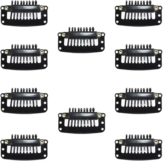 10Pcs U-Förmige Haarverlängerung Clips - Schwarz 9-Zahn Metallclips für Perücken