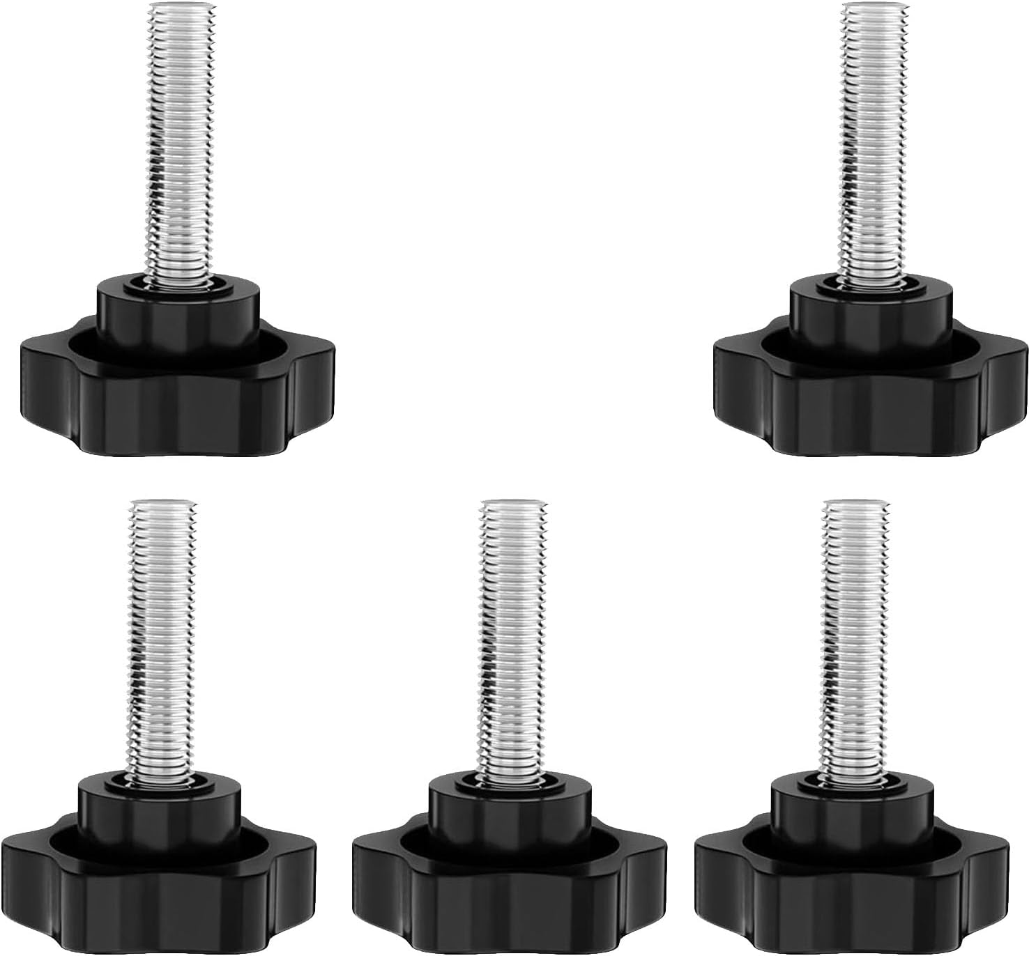 4-Pack Thread Replacement Star Hand Knob M10X60mm Black Tightening Screw Hand Tightening Knob Base Replacement Knob