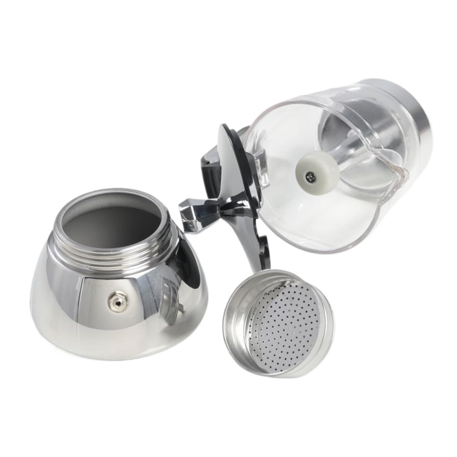 Genérico Cafetera italiana transparente de acero inoxidable 4/6. Cuerpo único resina, base 430. Ideal for el hogar, la oficina y camping. Compatible con cocinas inducción gas(6cups)