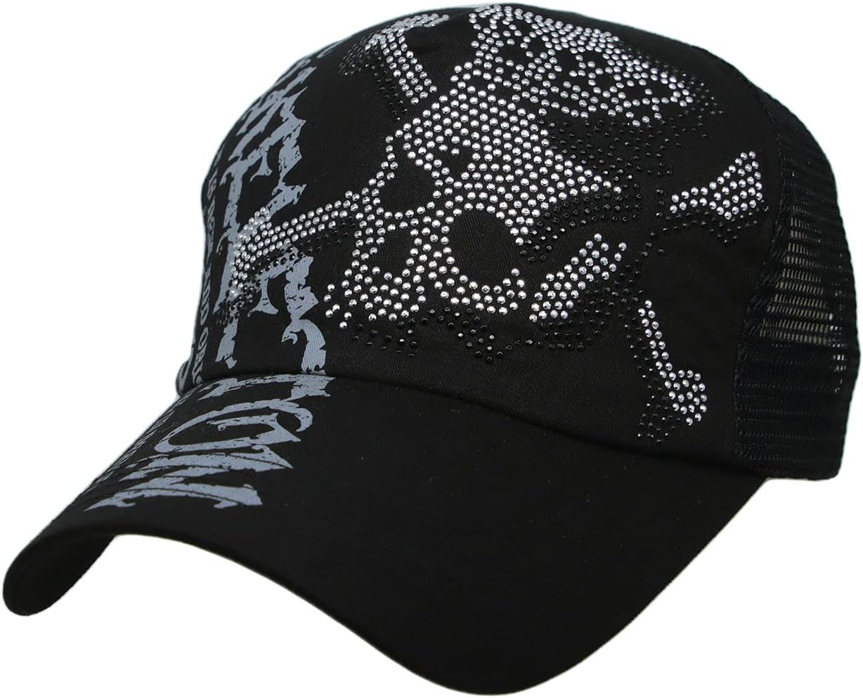 Meshed Baseball Cap Skull Rhinestones Trucker Hat KR1751