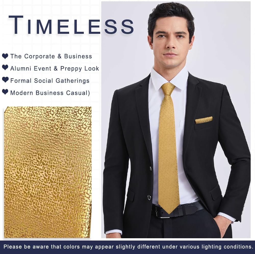 HISDERN Mens Ties Striped Ties for Men Formal Tie and Pocket Square Set Necktie for Wedding Business Graduation - Image 2