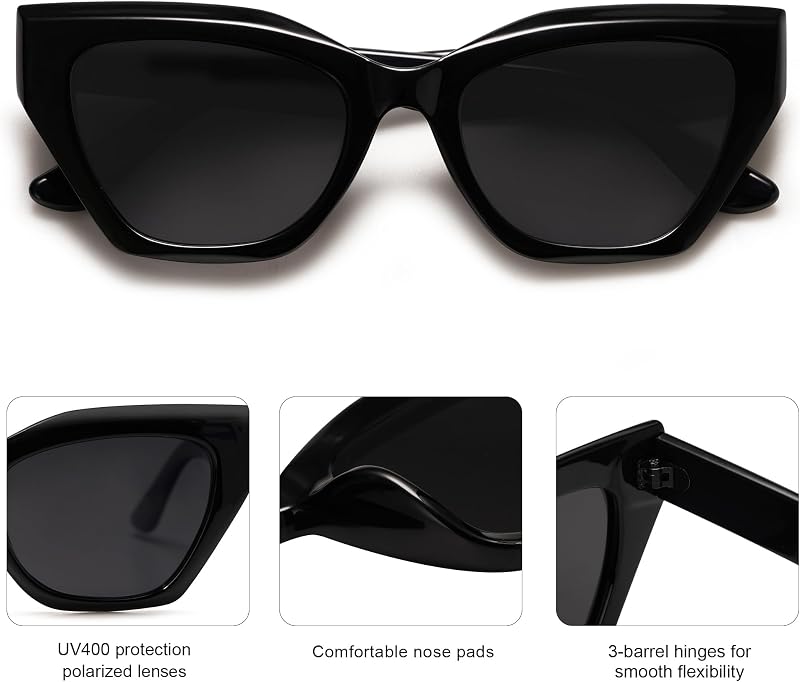 SOJOS Trendy Irregular Cat Eye Polarized Sunglasses for Women SJ2235,Medium | PC Frames and Temples.Soft and Wide Nose Pads.UV400 protection TAC Lenses,Ideal for Driving and All Sports,Black/Grey image 4