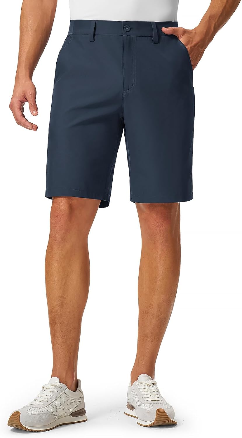 TBMPOY Men's 9" Golf Shorts Stretch Dress Quick Dry Casual Flat Front Elastic Waist Shorts for Men with 5 Pockets
