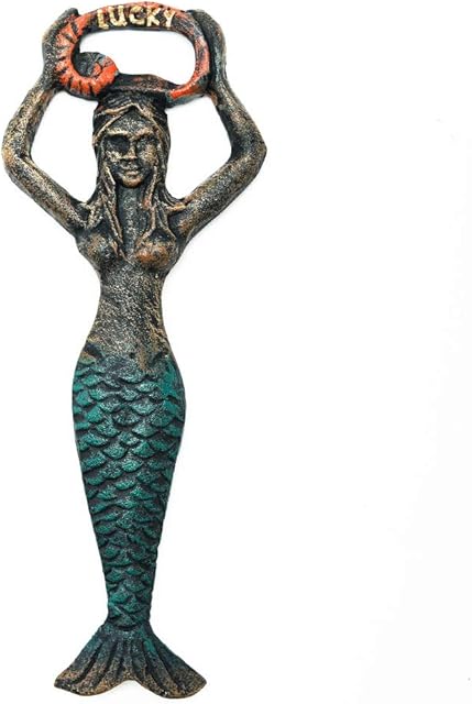 Sungmor Vintage Mermaid Bottle Opener, Cast Iron Cool Beer Bottle Opener, 7.5 Inch Small Handy Coke Bottle Cap Opener, Rustic Unique Fish Hand Beverage Bottle Opener, Christmas Thanksgiving Party Gift