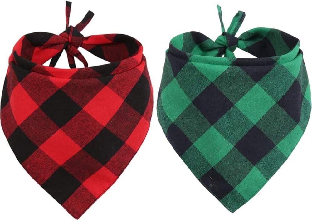 2 Pcs Dog Bandana Christmas Pet Triangle Scarf Accessories Bibs Red Green Black Plaid