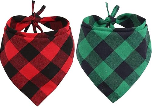 Miniatura 4 de 2 unidades de bandana para perro de Navidad para mascotas, bufanda triangular, accesorios baberos, rojo y negro, a cuadros, grande