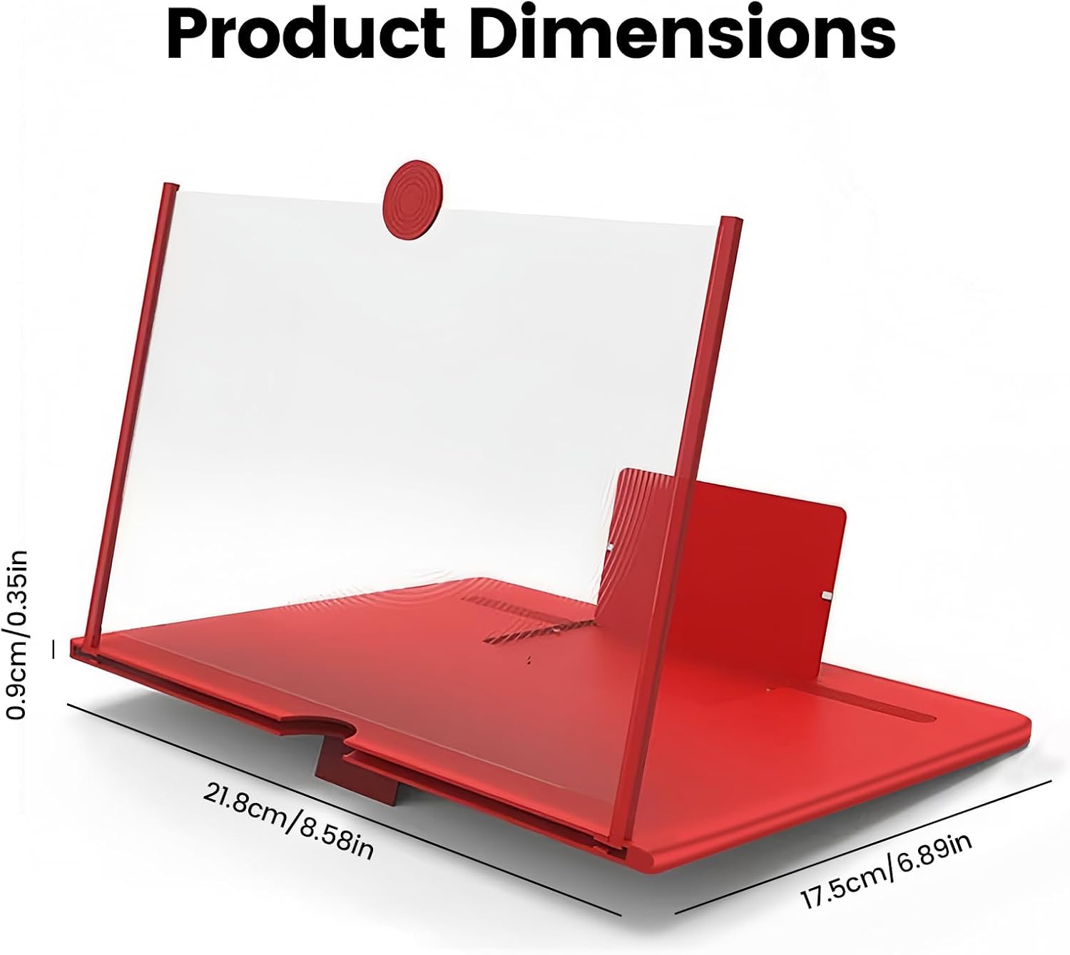 Cell Phone Screen Magnifier 10", 3D HD Magnifying Projector Screen Enlarger for Movies Videos and Gaming, Foldable Phone Stand with Screen Amplifier, Supports All Smartphones (Red, 10inch)