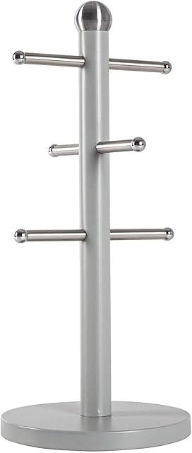 Harbour Housewares Vintage Steel Mug Tree - 6 Handles Minimalistic Stand - Grey