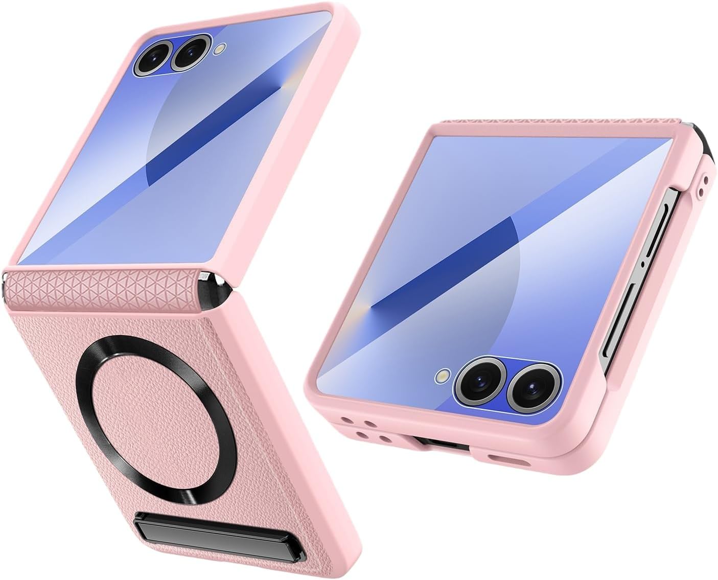 for Samsung Galaxy Z Flip 8 Case with Spring-Loaded Retractable Hinge Protection & Built-in Front Screen Protector & Kickstand, Magnetic Compatible with Magsafe.(Pink)