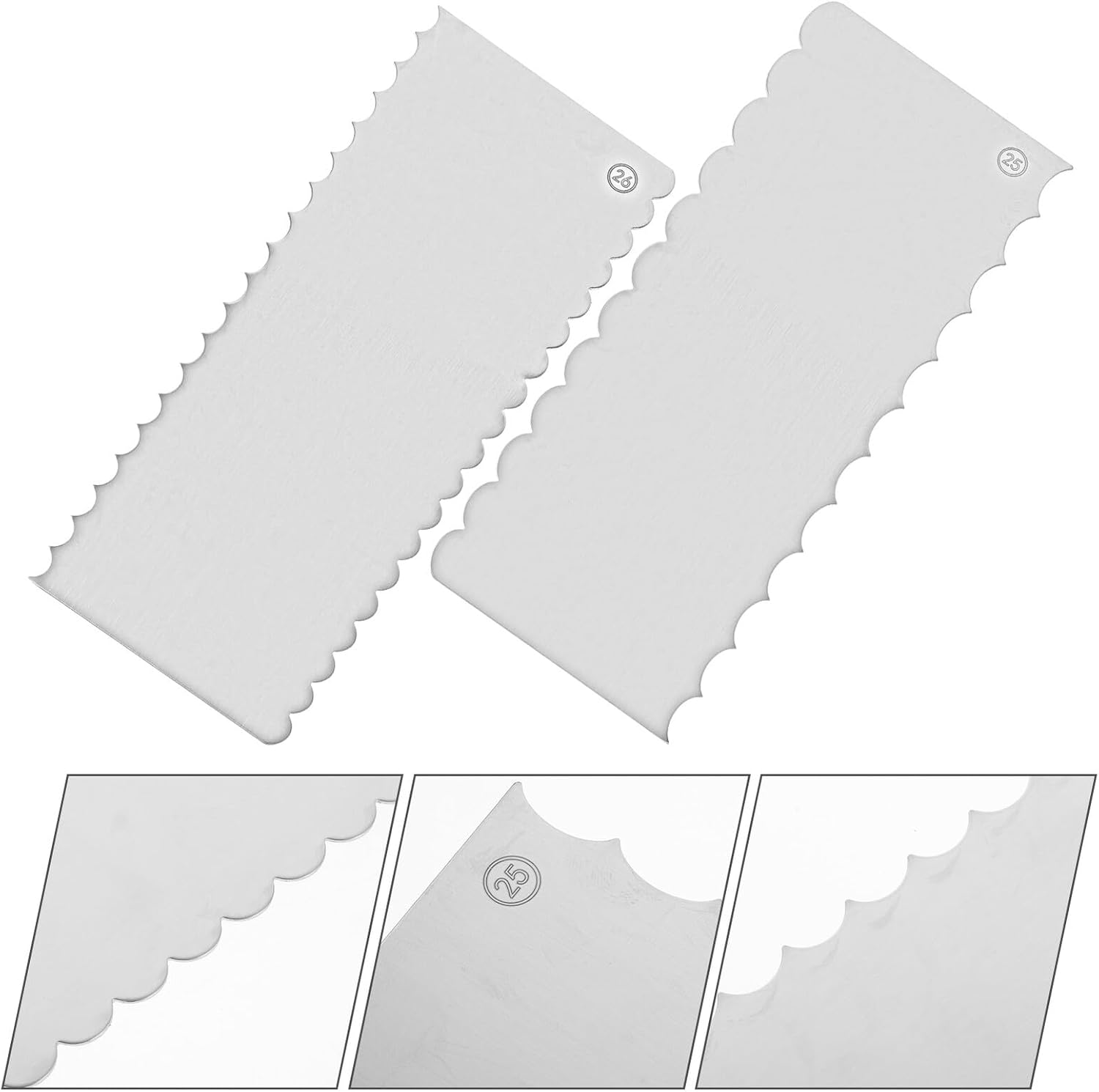 Cake Scraper 2pcs Stainless Steel for Textured Designs