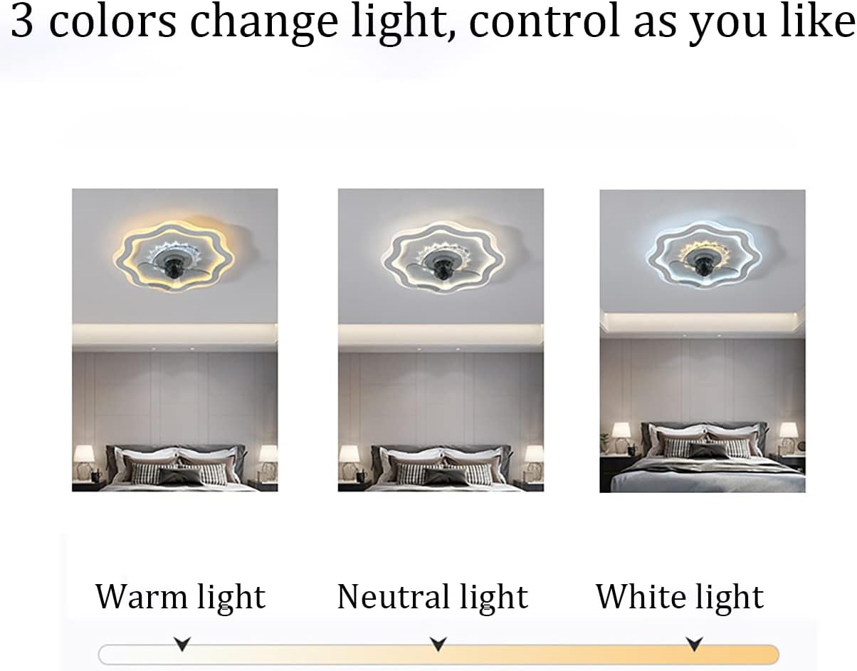 YUEGOO Bedroom Fan with Ceiling Light,3 Colors Dimmable Silent Remote Control Indoor 3 Speed Small Fan Ceiling Lights with Timer Dining Room Lounge Fan with Ceiling Light
