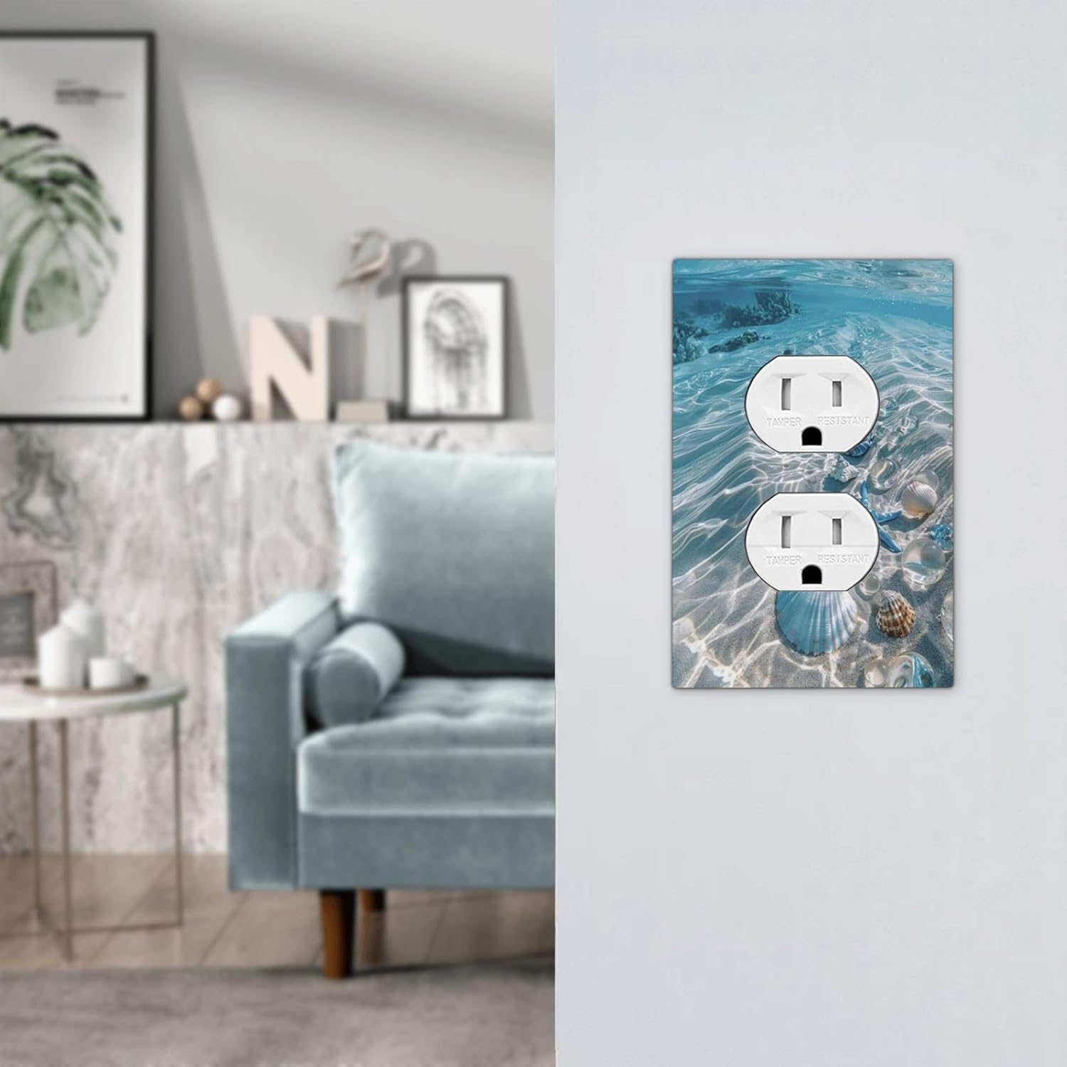 Outlet Covers Blue Ocean Beach Starfish Shells 1 Gang Duplex Light Switch Cover Electrical Receptacle Faceplate Wall Plate Decorative Switch Plates for Bedroom Bathroom Decor