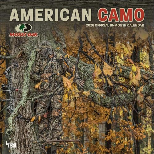 Mossy Oak American Camo OFFICIAL | 2026 12 x 24 Inch (Hanging) Monthly Square Wall Calendar | Plastic-Free | BrownTrout | Camouflage Clothing